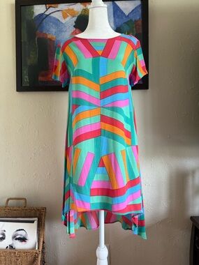 Mister Zimi Geometric High-Low Dress - Teal, Pink, Orange (Ibiza Tina)
